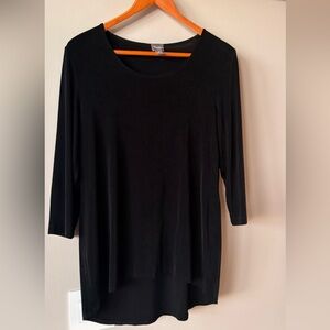 Chico's Travelers Women's Black  Tunic Top Size 2 Large 3/4 Sleeve Acetate